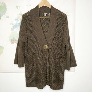 J Jill Size 2X Sweater Cardigan Brown Wool Alpaca Blend Chunky One Button